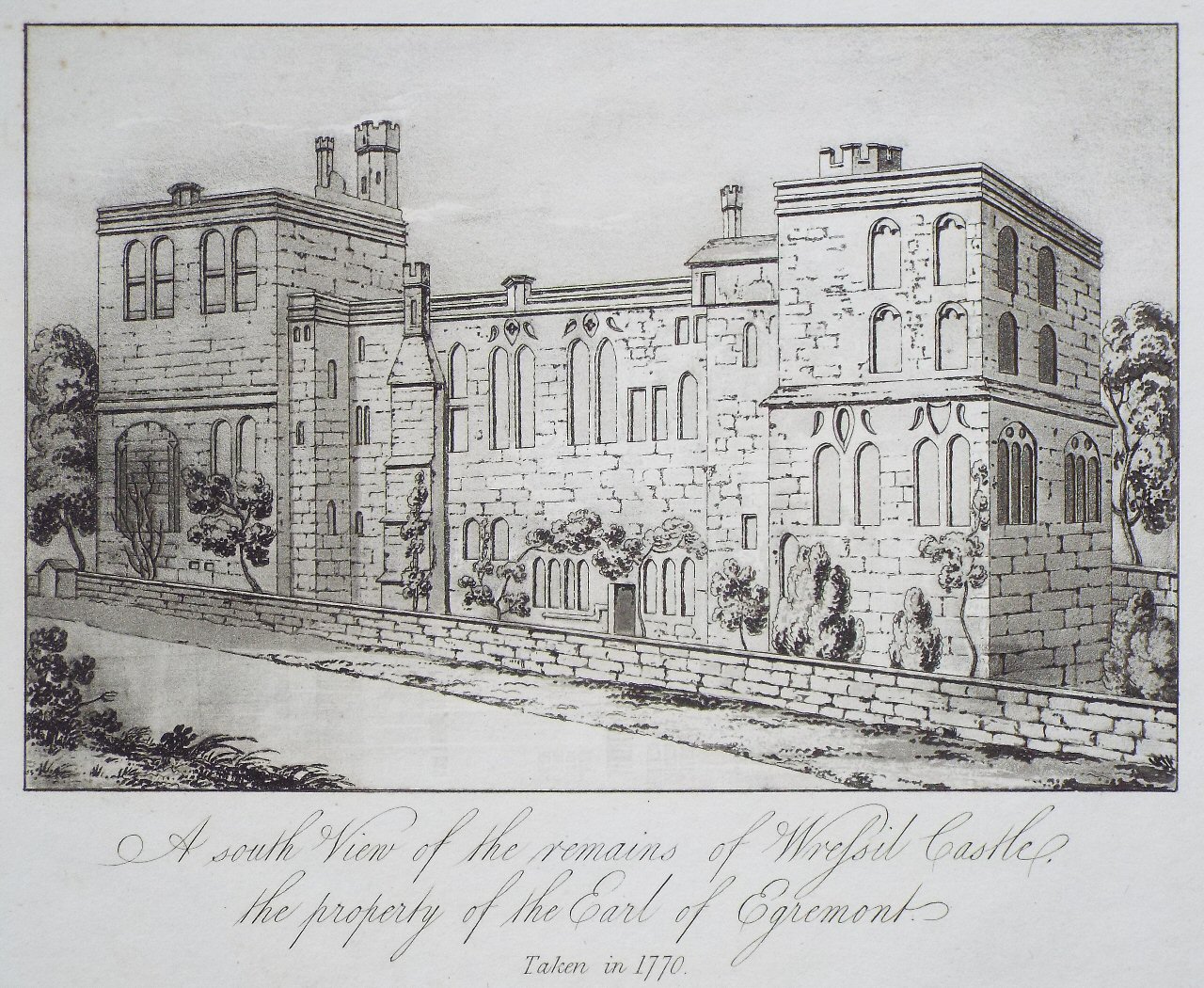 Aquatint - A south View of the remains of Wressil Castle, the property of the Earl of Egremont. Taken in 1770